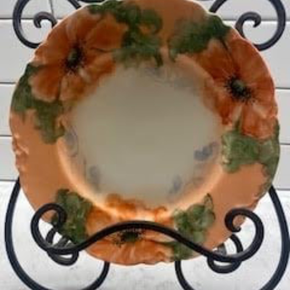Antique Haviland France Hand Painted Poppy Plate, 8.25" diameter